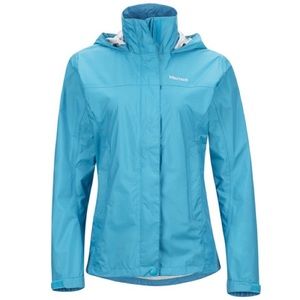 Light bright blue Marmot Precip rain jacket